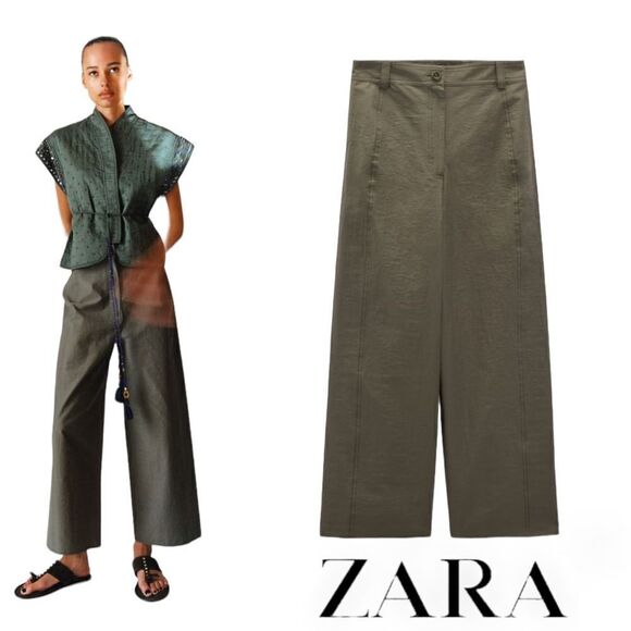 ZARA | Mid Khaki | POPLIN CULOTTES - Picture 1 of 8